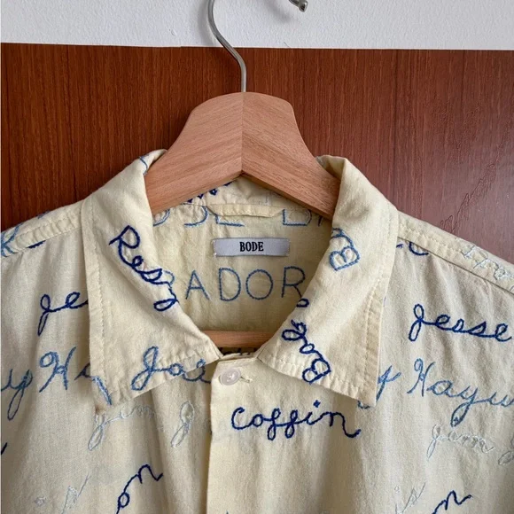 BODE - Yellow Embroidered Name Tag Shirt - Picture 3 of 5